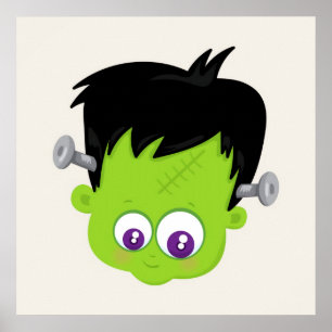 Póster Cuto verde Frankenstein Monster cara Halloween