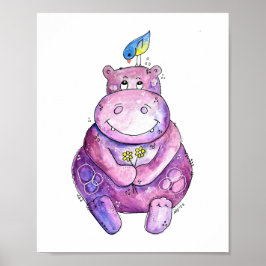 Póster Cuto Whimsical Purple Hippo