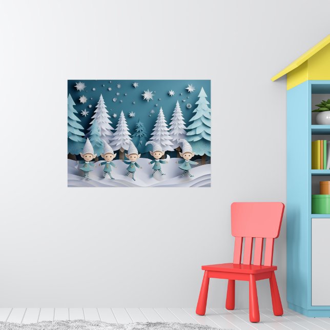 Póster Cutout Elves in the Snow Christmas  (Guardería 1)