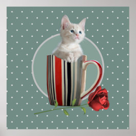 Póster Cutten kitten café mugre foto flor verde moderno