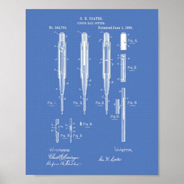 Póster Cutter de uñas 1886 Patent Art Blueprint (Frente)