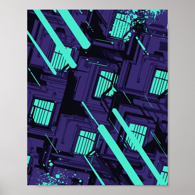 Póster cyan windows Across a Digital Grid (Frente)