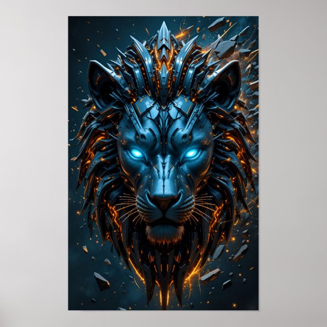 Póster Cyber Blue-eyed Lion (Frente)