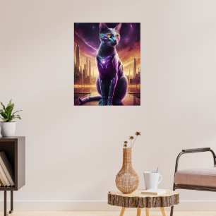 Póster Cyber Cat Poster - Futurista Muro felino de cienci