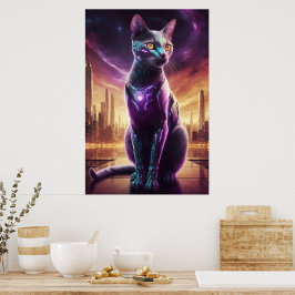 Póster Cyber Cat Poster - Futurista Muro felino de cienci