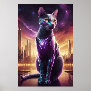 Póster Cyber Cat Poster - Futurista Muro felino de cienci