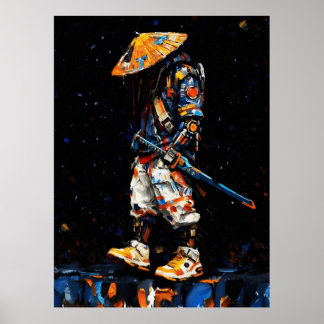 Póster Cyber Ninja Palette Knife Neon Orange Impasto
