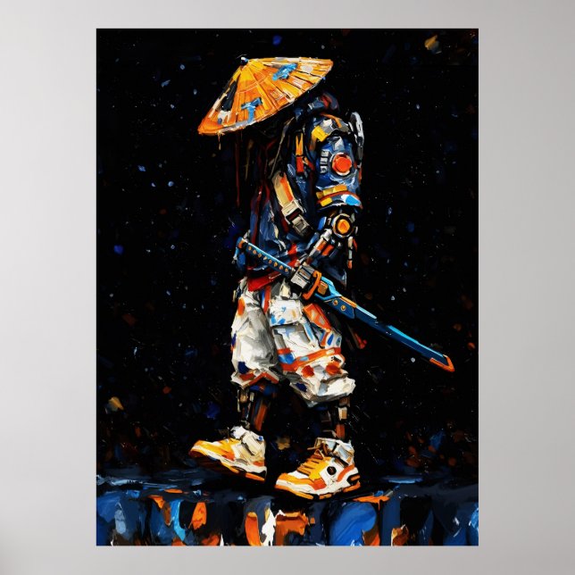 Póster Cyber Ninja Palette Knife Neon Orange Impasto (Frente)