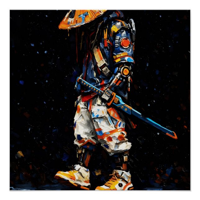 Póster Cyber Ninja Palette Knife Neon Orange Impasto (Anverso)