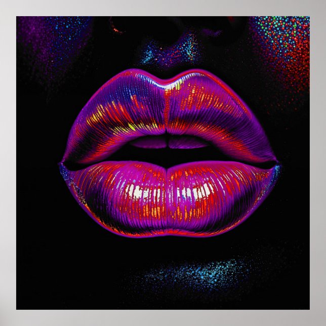 Póster Cyber Venus Lips - Retrato de labios coloridos (Frente)