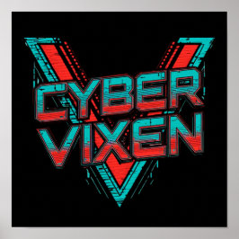 Póster Cyber Vixen - Red Teal Gamer Girl Graphic Gaming