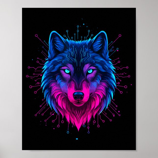Póster Cyber Wolf For Animal Lovers And Birthday And Birt (Frente)