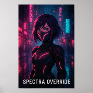 Póster Cyberpunk Anime Chica - Futurista ciudad neón