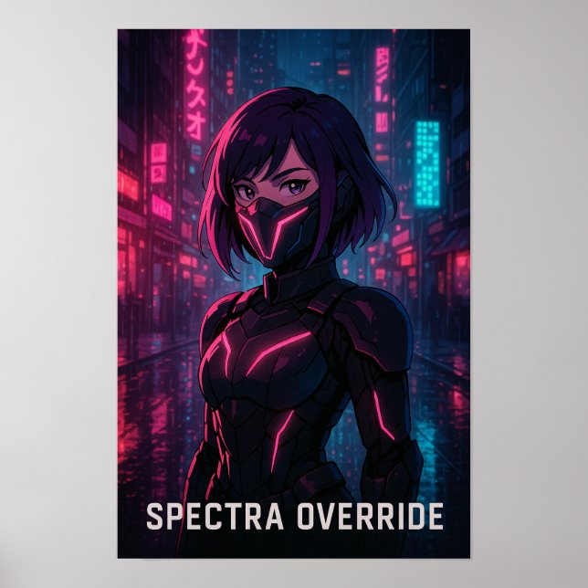 Póster Cyberpunk Anime Chica - Futurista ciudad neón (Frente)