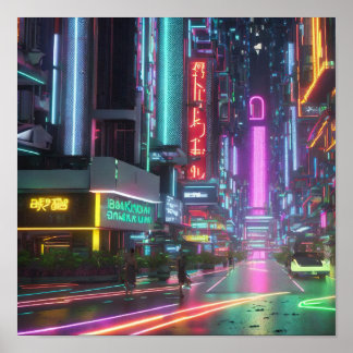 Póster Cyberpunk Bangkok Una visión futurista de Sukhumvi