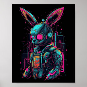 Póster Cyberpunk Bunny Cyborg Rabbit Guay Gamer Easter