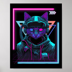Póster Cyberpunk Cat Kitty Punker Futurista ciberPunk