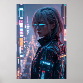 Póster Cyberpunk Cityscape Poster Futurista Hembra Hacke