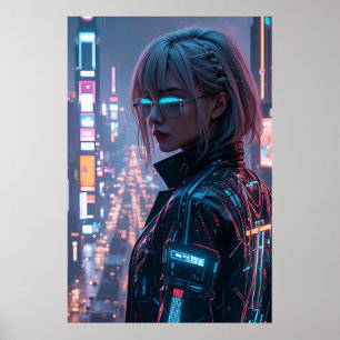 Póster Cyberpunk Cityscape Poster Futurista Hembra Hacke
