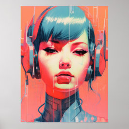 Póster Cyberpunk Cyborg Chica