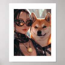 Cyberpunk Dogecoin Waifu Crypto Anime Poster