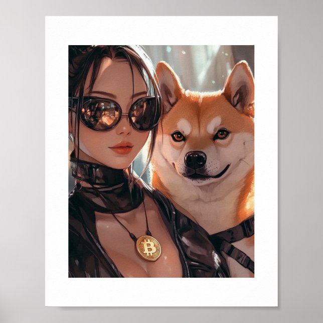 Póster Cyberpunk Dogecoin Waifu Crypto Anime Poster (Frente)