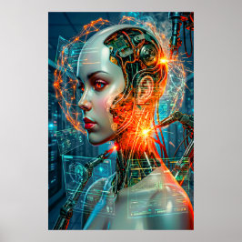Póster Cyberpunk Female Cyborg Neon Sci-Fi Tech Art
