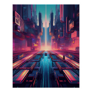 Póster Cyberpunk Futurista Cityscape - Neon Urban Design