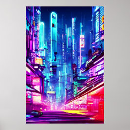 Póster Cyberpunk Futurista Ciudad Neón