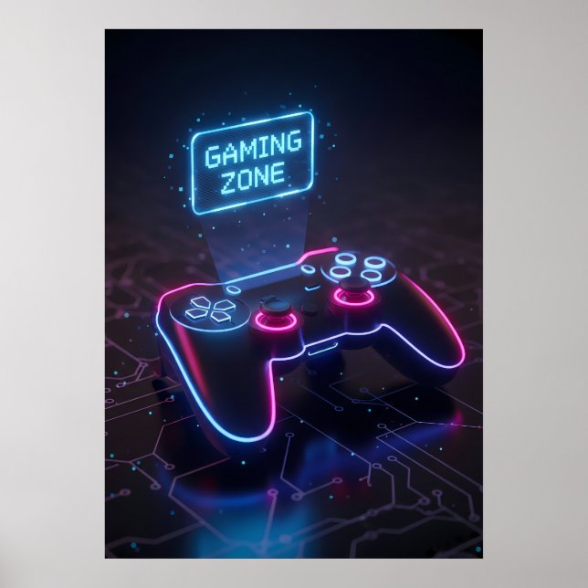Póster Cyberpunk Gaming Controller Neon “GAMING ZONE (Frente)
