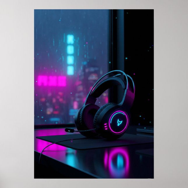 Póster Cyberpunk Gaming Headset (Frente)