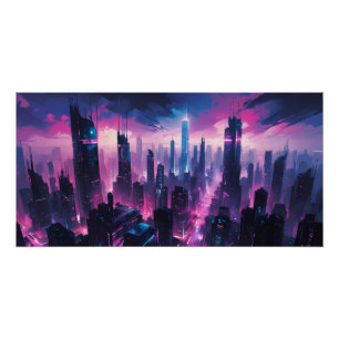 Póster Cyberpunk Glow Cityscape - Línea Neon Futurista