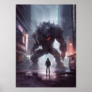 Póster Cyberpunk - Guerrero, Gimnasio, Trabajo, Éxito