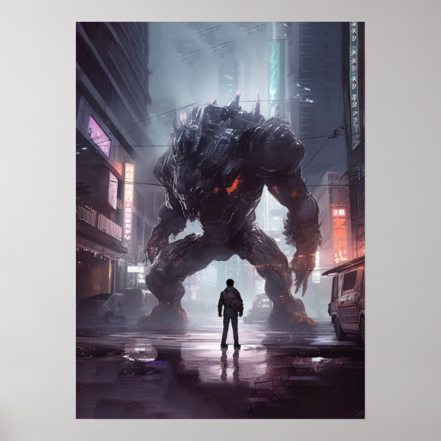 Póster Cyberpunk - Guerrero, Gimnasio, Trabajo, Éxito (Frente)