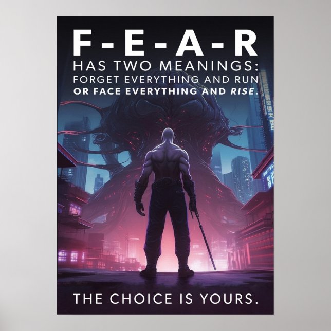 Póster Cyberpunk - Guerrero, Gimnasio, Trabajo, Éxito (Frente)