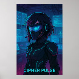 Póster Cyberpunk Hacker Anime Chica