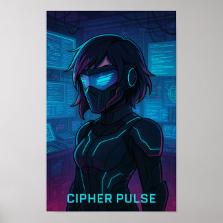Póster Cyberpunk Hacker Anime Chica