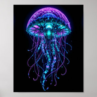 Póster Cyberpunk Jellyfish – Neon Bioluminescent Deep Sea