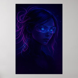 Póster Cyberpunk Neon Girl Portrait – Futuristic Sci-Fi