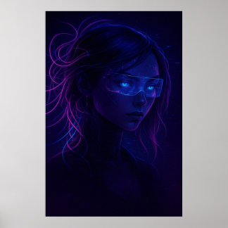 Póster Cyberpunk Neon Girl Portrait – Futuristic Sci-Fi