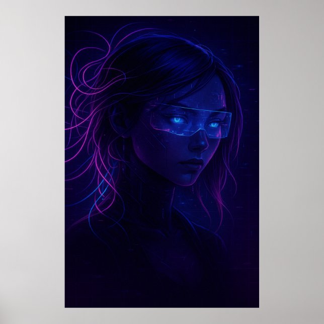 Póster Cyberpunk Neon Girl Portrait – Futuristic Sci-Fi (Frente)
