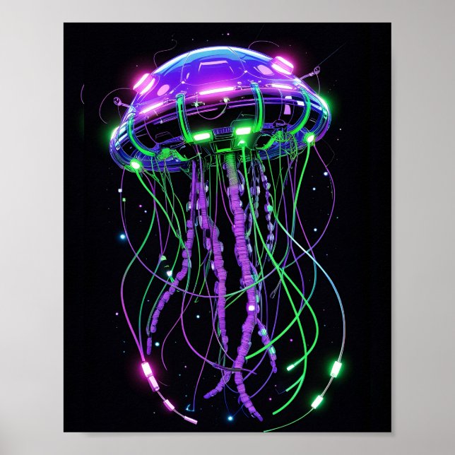 Póster Cyberpunk Neon Jellyfish art (Frente)