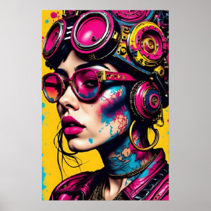 Póster Cyberpunk Neon Rebel - Futurista Streetwear Art P