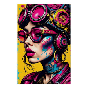 Póster Cyberpunk Neon Rebel - Futurista Streetwear Art P