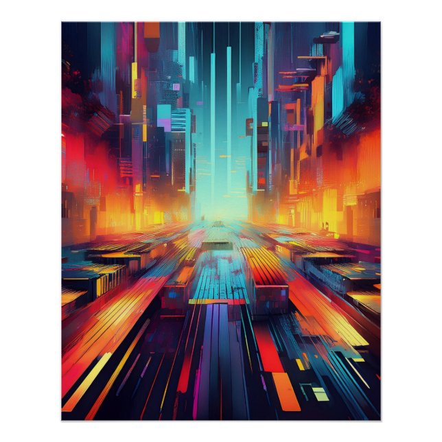 Póster Cyberpunk Neon Street - Arte futurista de la ciuda (Anverso)