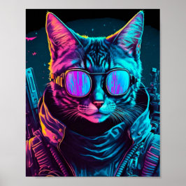 Póster Cyberpunk neon twilight cat