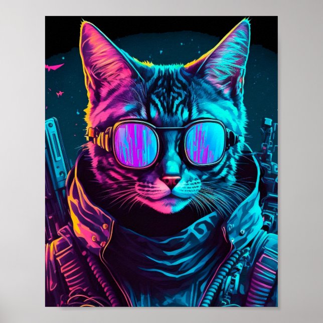 Póster Cyberpunk neon twilight cat (Frente)