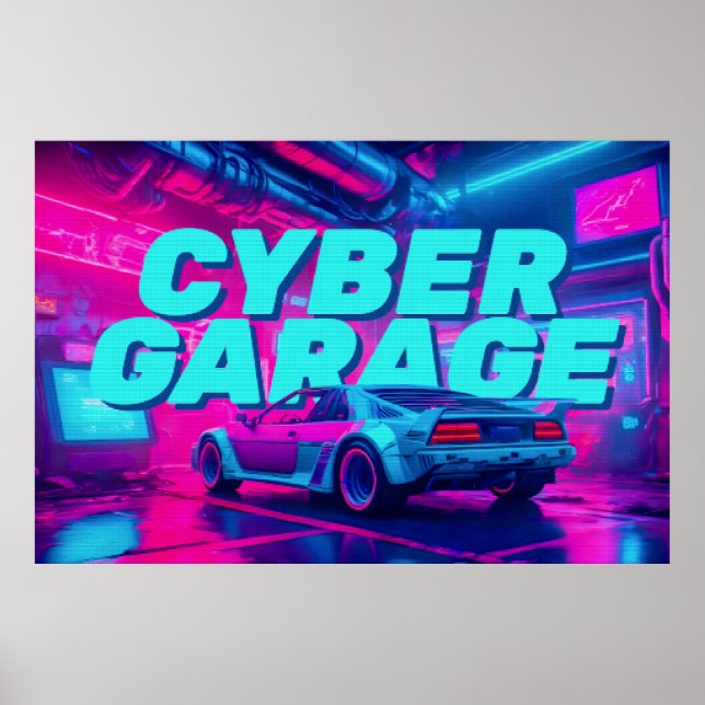 Póster Cyberpunk Retro Car Synthwave Garage Sci-Fi (Frente)