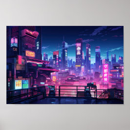 Póster Cyberpunk Rooftop Tokyo