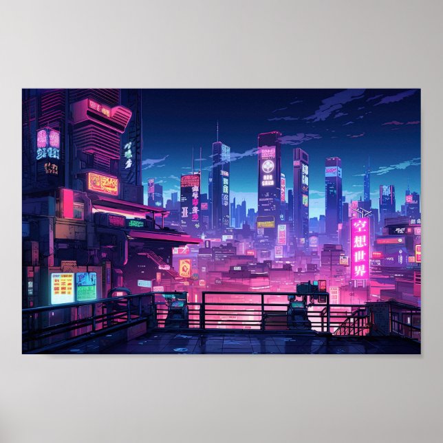 Póster Cyberpunk Rooftop Tokyo (Frente)